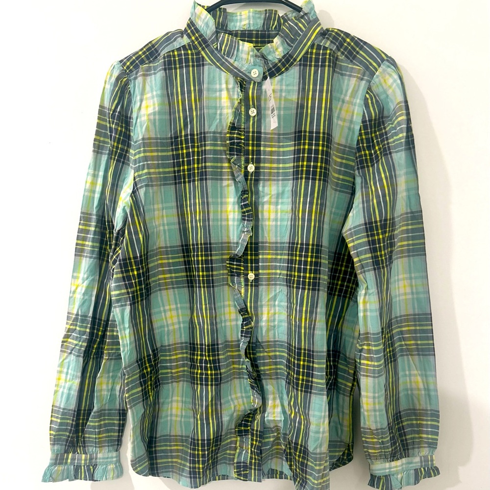 NWT Loft Women’s Ruffle Trim Cotton Button Up Shirt Large